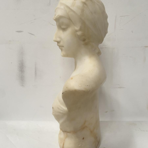 Sculpture "Bust of a Young Girl" carved white marble, 20th century