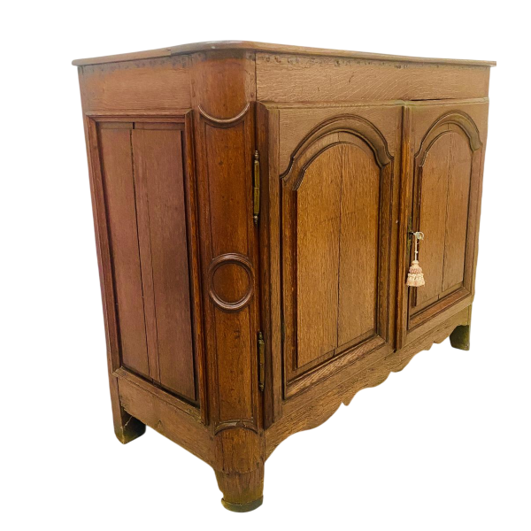 Sideboard with two molded chapel-style doors, solid oak top, 18th century