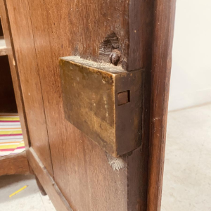 Sideboard with two molded chapel-style doors, solid oak top, 18th century
