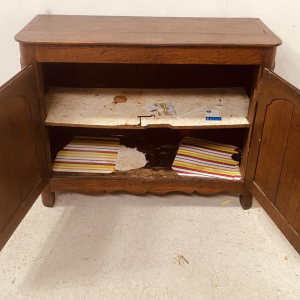 Sideboard with two molded chapel-style doors, solid oak top, 18th century