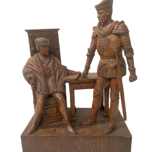 Sculpture représentant deux notables, bois sculpté, XX siècle