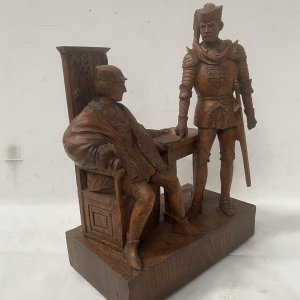 Sculpture depicting two prominent figures, carved wood, 20th century