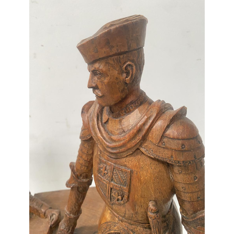 Sculpture depicting two prominent figures, carved wood, 20th century