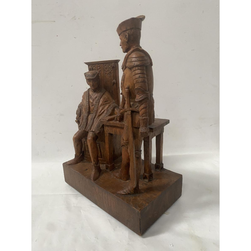 Sculpture représentant deux notables, bois sculpté, XX siècle