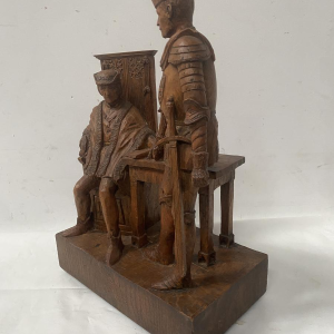 Sculpture depicting two prominent figures, carved wood, 20th century