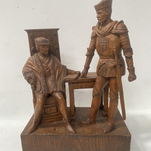Sculpture depicting two prominent figures, carved wood, 20th century