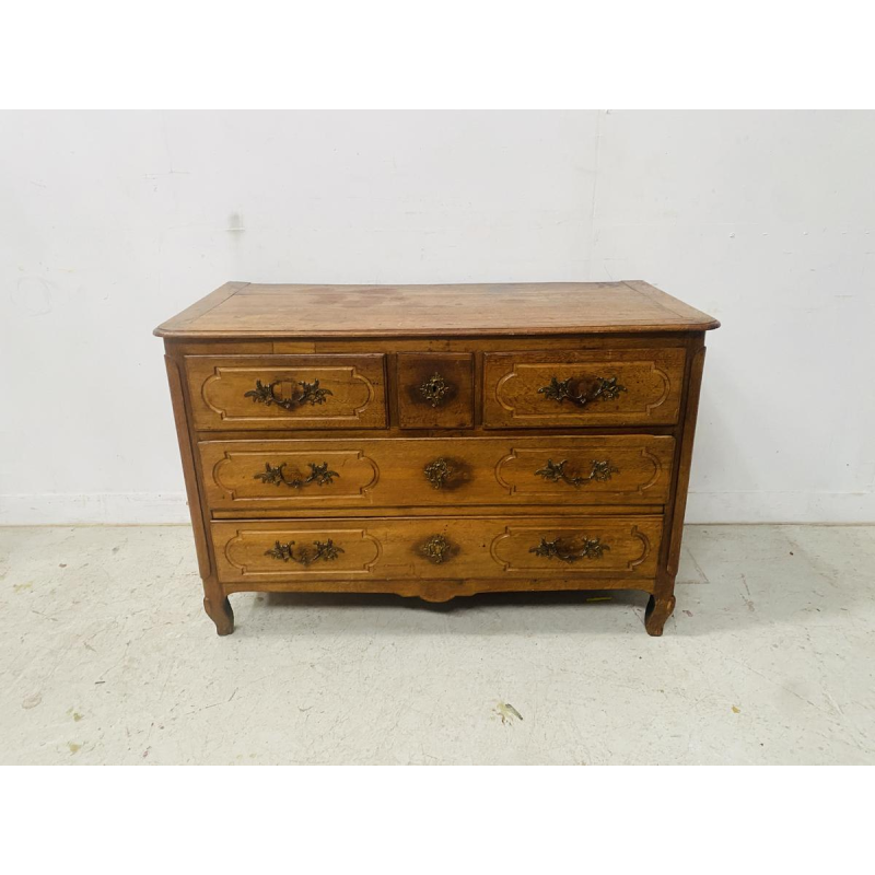 Louis XV style chest of drawers in solid light oak with five drawers, 18th century