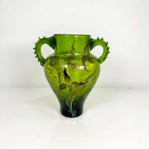 Emile Gallé "Série C" vase balustre vert herbe, décor d'orchidés, ca 1890
