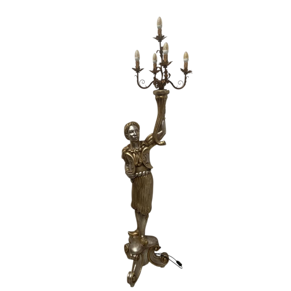 Nubian five-light lamp, silver and gold wood, second half of the 20th century