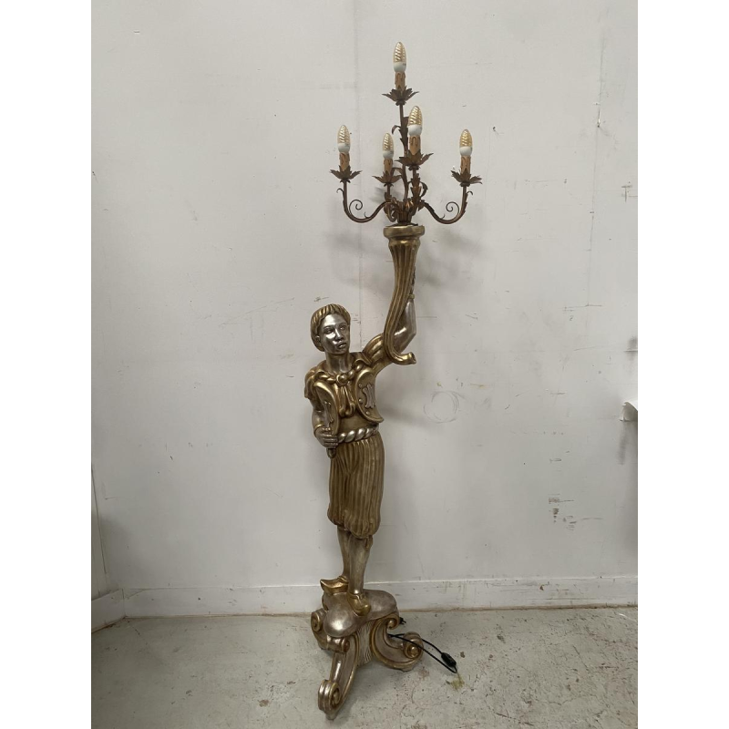 Nubische vijflichtslamp, zilver en goudkleurig hout, tweede helft van de 20e eeuw