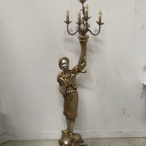 Nubian five-light lamp, silver and gold wood, second half of the 20th century