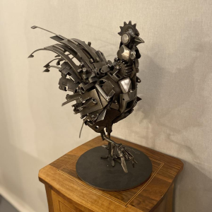 Jacques Dufrane sculptuur "Haan", metalen assemblage