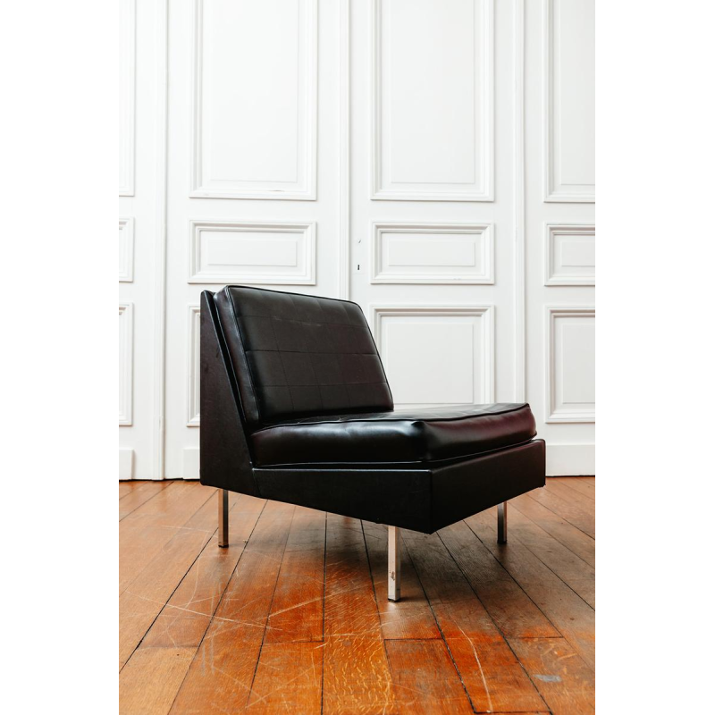 Black vinyl armchair, circa 1960