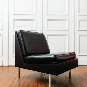Black vinyl armchair, circa 1960