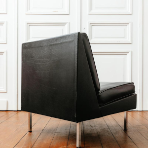 Black vinyl armchair, circa 1960
