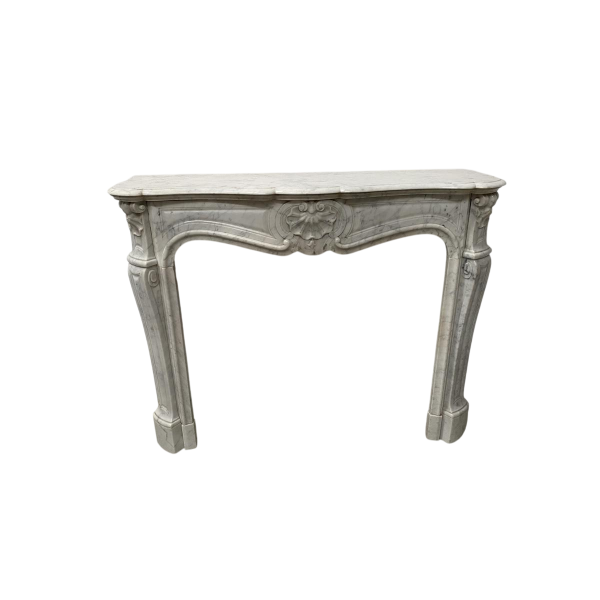 Three-shell Louis XV style fireplace in white marble, 19th century