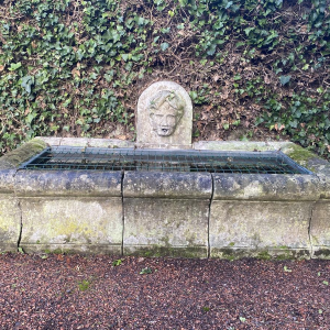 Large, old outdoor stone basin forming a fountain, circa 1900