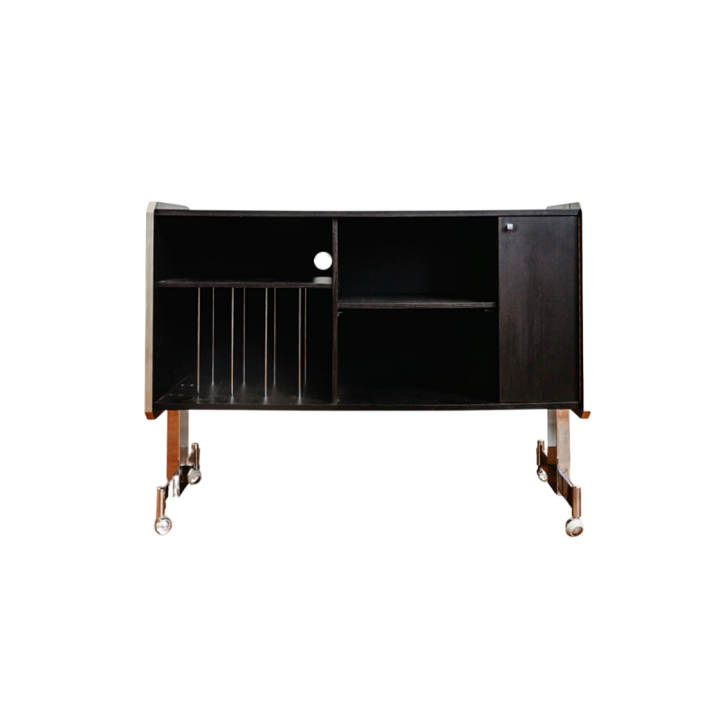 Meuble hi-fi vintage sur roulettes en bois stratifié noir, XXe siècle