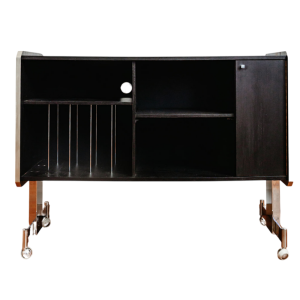 Vintage hi-fi cabinet on casters in black laminated wood, 20th century