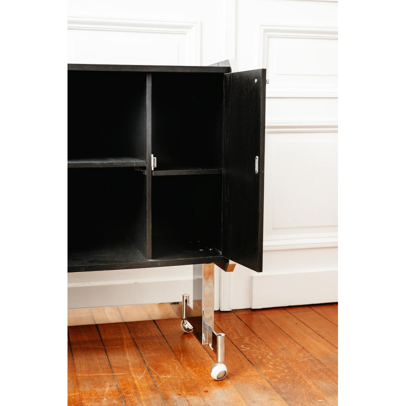 Meuble hi-fi vintage sur roulettes en bois stratifié noir, XXe siècle