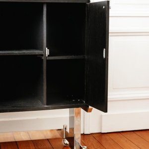 Meuble hi-fi vintage sur roulettes en bois stratifié noir, XXe siècle