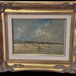 Pierre STEFANI “Deauville bij eb”, strandgezicht, olieverf op hout, 20e eeuw