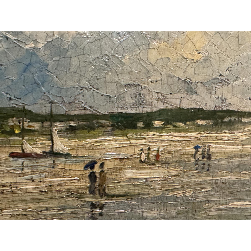 Pierre STEFANI «Deauville à marée basse» scène de plage, huile sur bois, XXe siècle
