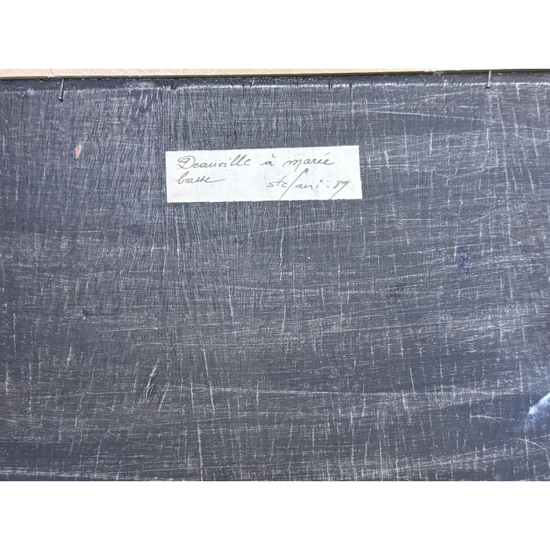 Pierre STEFANI “Deauville bij eb”, strandgezicht, olieverf op hout, 20e eeuw