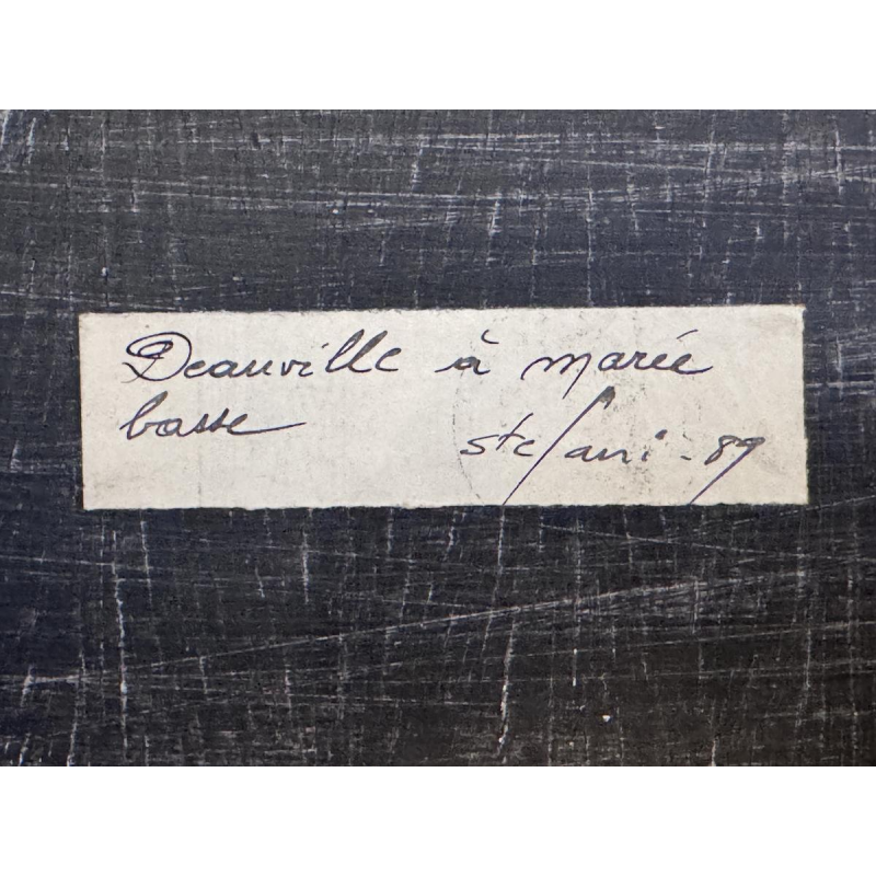 Pierre STEFANI “Deauville bij eb”, strandgezicht, olieverf op hout, 20e eeuw