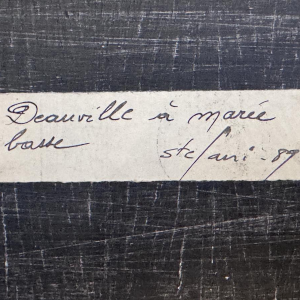 Pierre STEFANI “Deauville at Low Tide” beach scene, oil on wood, 20th century