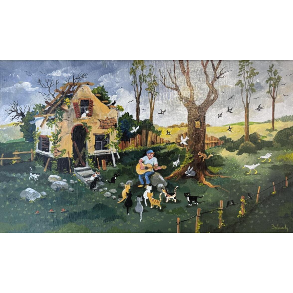 Marie-Louise BATARDY «La vie reprend» tableau Naïf, huile sur toile