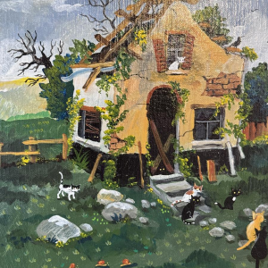 Marie-Louise BATARDY «La vie reprend» tableau Naïf, huile sur toile