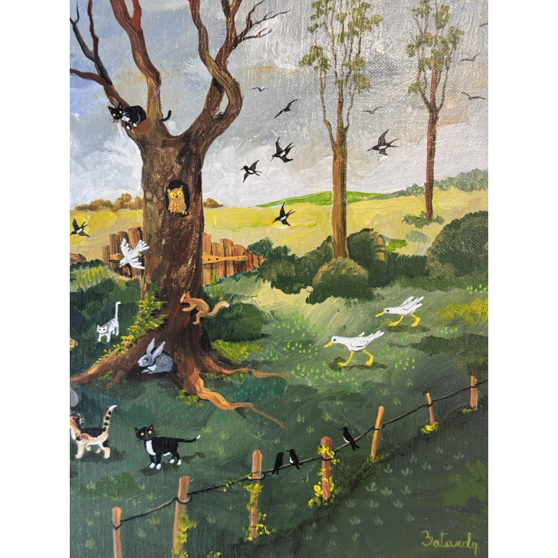 Marie-Louise Batardy “Het leven gaat verder” Naïef schilderij, olieverf op doek