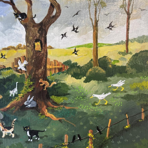 Marie-Louise BATARDY “Life Goes On” Naïve painting, oil on canvas