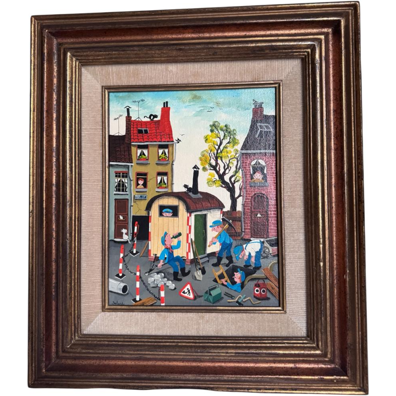 Marie-Louise BATARDY “Rue du boulot” Naïve painting, oil on canvas