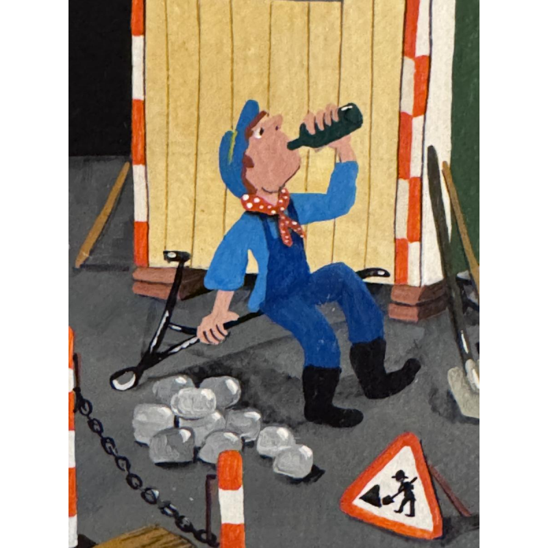 Marie-Louise BATARDY “Rue du boulot” Naïef schilderij, olieverf op doek