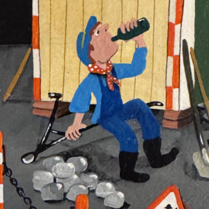 Marie-Louise BATARDY “Rue du boulot” Naïve painting, oil on canvas