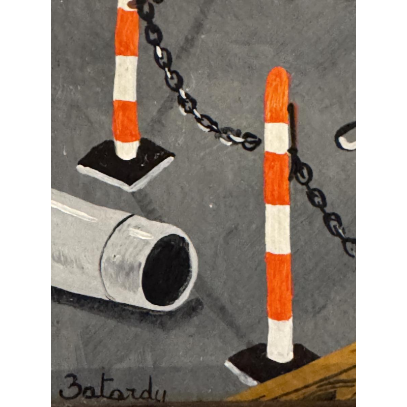 Marie-Louise BATARDY “Rue du boulot” Naïve painting, oil on canvas