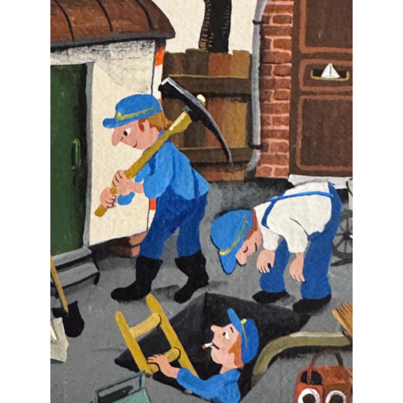 Marie-Louise BATARDY “Rue du boulot” Naïve painting, oil on canvas