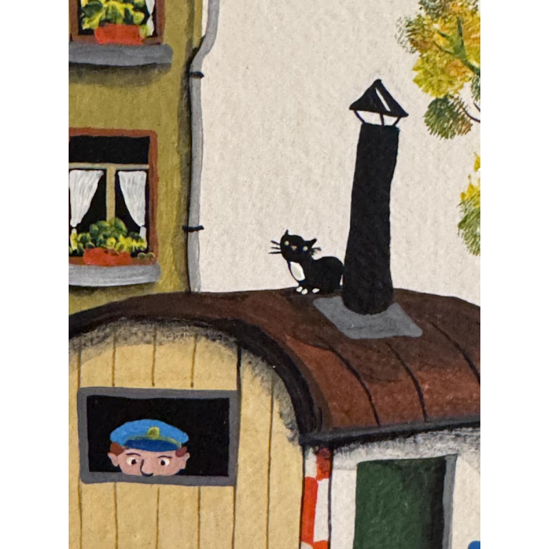 Marie-Louise BATARDY «Rue du boulot» tableau Naïf, huile sur toile