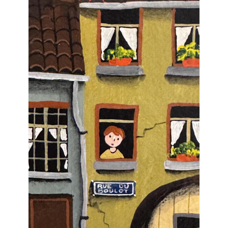 Marie-Louise BATARDY “Rue du boulot” Naïve painting, oil on canvas