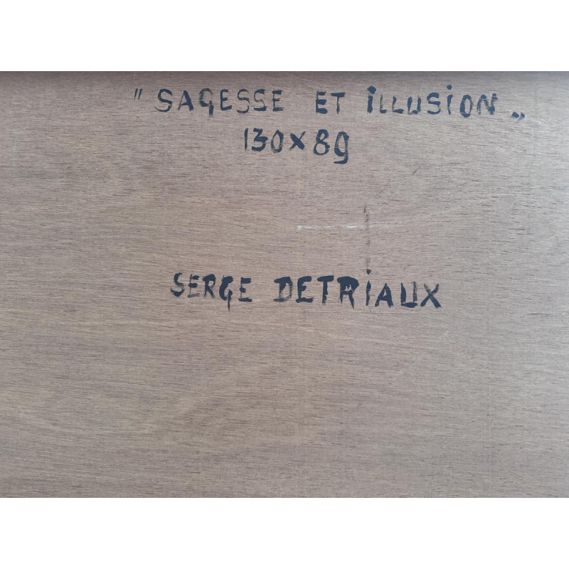 Serge Detriaux, abstract schilderij "Wijsheid en illusie", olieverf op paneel, 20e eeuw.