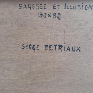 Serge Detriaux, abstract schilderij "Wijsheid en illusie", olieverf op paneel, 20e eeuw.