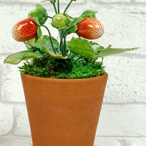 Didier Gardillou "Aardbeiplant", hyperrealistisch stilleven in porselein, trompe-l'oeil fruit, 21e eeuw