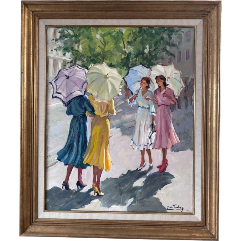 Ellen de TOMBAY «Les 4 amies» tableau huile sur toile, XXe siècle
