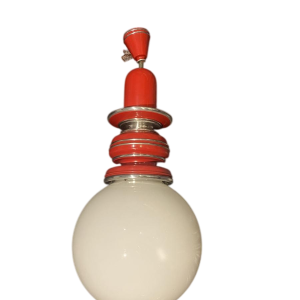 Lustre suspension vintage, métal laqué rouge et chromé