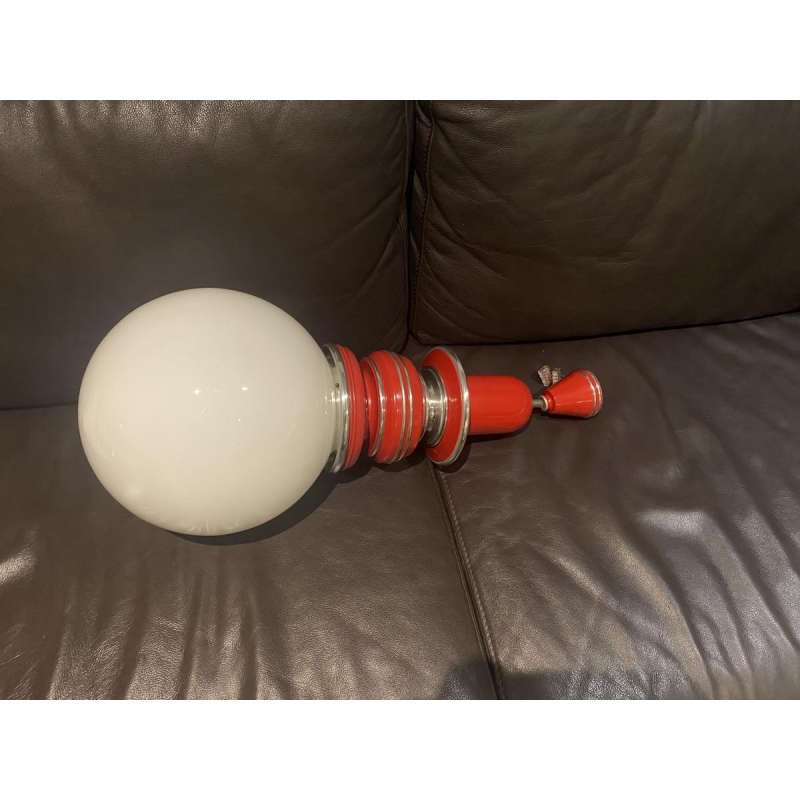 Lustre suspension vintage, métal laqué rouge et chromé