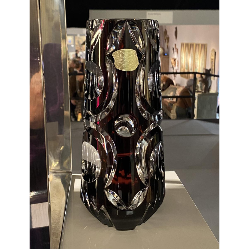 Val Saint Lambert, plum lined Art Deco crystal vase, numbered and signed, 1925