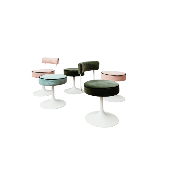 Set of stools and chairs with tulip legs, circa 1960