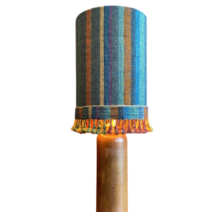 Lampe "Bouteille en grès" abat-jour bleu multicolore en tissé à la main d'Inde